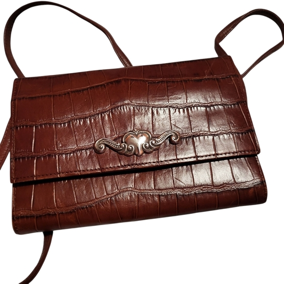 Brighton Handbags - Brighton Crossbody Wallet Purse Brown Crocodile